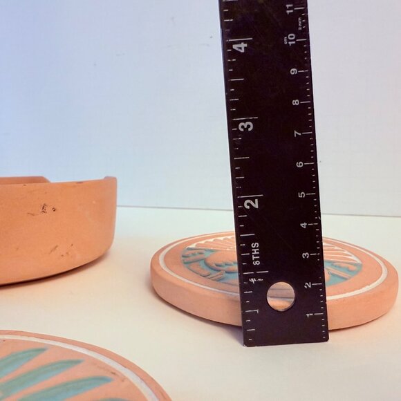 Terracotta Kokopelli Coaster Set With Holder Handcrafted Southwest Design Cork B - Picture 11 of 15